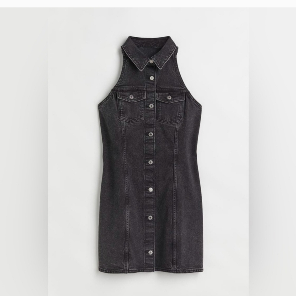 NWT H&M Black Denim Halter Dress